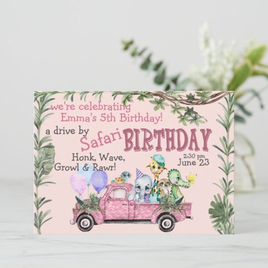 チャイルドピンクサファリハッピーバースデーパレード招待状 招待状 (スタンド正面)