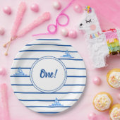 チャイルドファースト誕生日ブルーストライプズ帆船 ペーパープレート (パーティー)