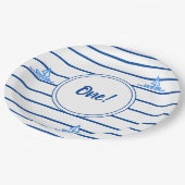 チャイルドファースト誕生日ブルーストライプズ帆船 ペーパープレート (アングル)