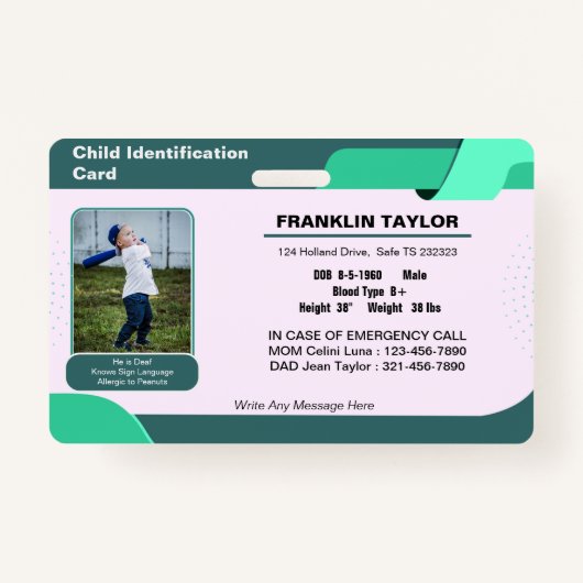 チャイルドフォト緊急ID識別カードバッジ バッジ (正面)