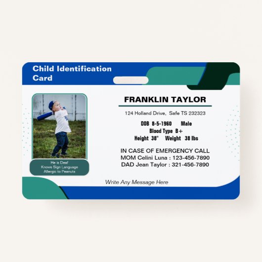 チャイルドフォト緊急ID識別カードバッジ バッジ (正面)
