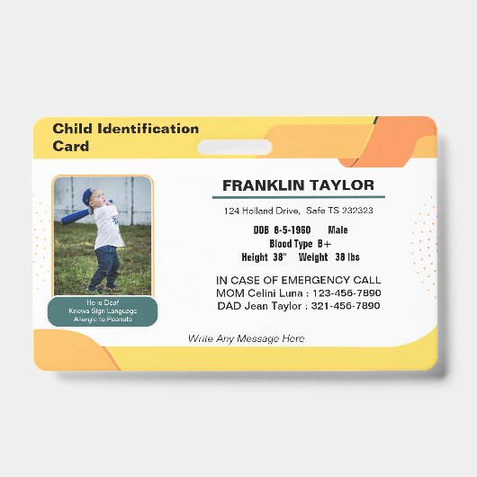 チャイルドフォト緊急ID識別カードバッジ バッジ (正面)