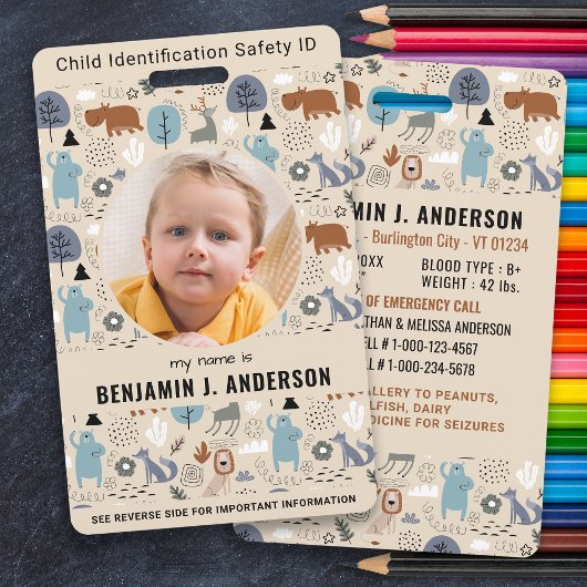 チャイルドフォトID緊急かわいい森林動物の子供 バッジ