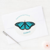 チャイルドブックラベルwティール（緑がかった色）ターコイズブルーバタフライ ラウンドシール (封筒)