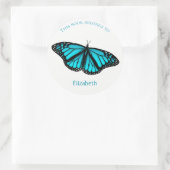 チャイルドブックラベルwティール（緑がかった色）ターコイズブルーバタフライ ラウンドシール (バッグ)