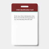 チャイルドボーイガールフォトID識別カード バッジ (Back)