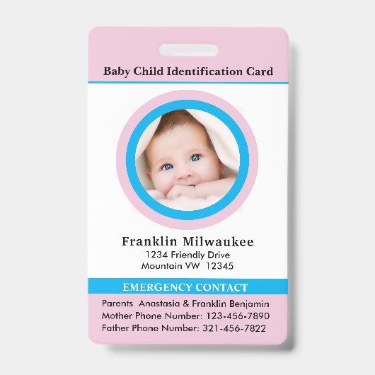 チャイルドボーイガールフォトID識別カード バッジ (Front)