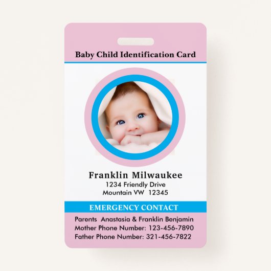 チャイルドボーイガールフォトID識別カード バッジ (正面)