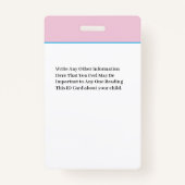 チャイルドボーイガールフォトID識別カード バッジ (裏面)