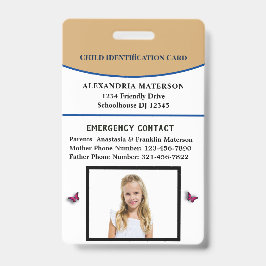 チャイルドボーイガールID識別エマージェンシーカード バッジ