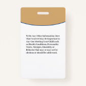 チャイルドボーイガールID識別エマージェンシーカード バッジ (裏面)