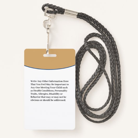 チャイルドボーイガールID識別エマージェンシーカード バッジ (裏面ランヤード)