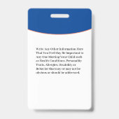 チャイルドボーイガールID識別カードのパーソナライズ バッジ (Back)