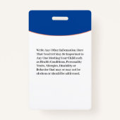 チャイルドボーイガールID識別カードのパーソナライズ バッジ (裏面)