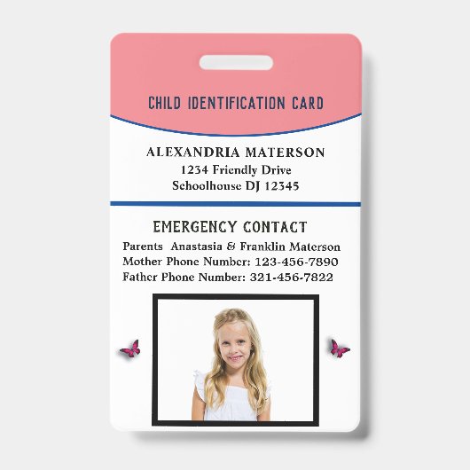 チャイルドボーイガールID識別カードアレルギー バッジ (Front)