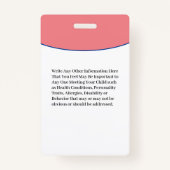 チャイルドボーイガールID識別カードアレルギー バッジ (裏面)