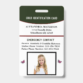 チャイルドボーイガールID識別カード緊急事態 バッジ