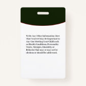 チャイルドボーイガールID識別カード緊急事態 バッジ (裏面)