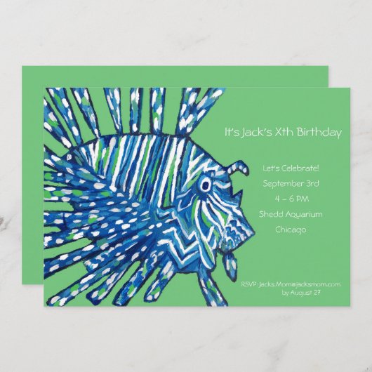 チャイルドライオンフィッシュ誕生日パーティーへの招待 招待状 (正面/裏面)