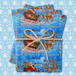 チャイルド名を追加North Pole Santa Clausクリスマス ラッピングペーパーシート