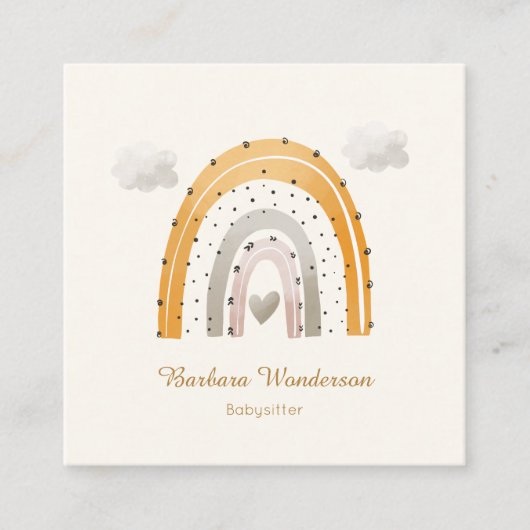 チャイルド気にナニーベビーシッター保育園レインボーQRコード スクエア名刺 (正面)