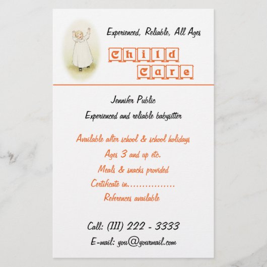 チャイルド気にベビーシッタービジネスフライヤー チラシ (正面)
