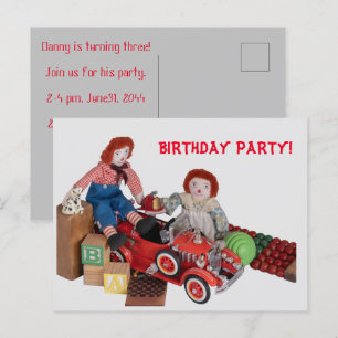 チャイルド消防車Raggedy Ann Andy Birthday party インビテーションポストカード