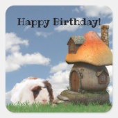 チャイルド誕生日かわいいモルモットきのこハウス スクエアシール (正面)