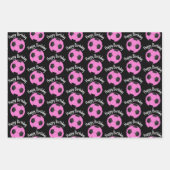 チャイルド誕生日ピンク&ブラックサッカーボール ラッピングペーパーシート (正面3)