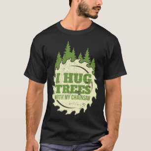 チャインソーおもしろいハグ木プリントランバージャッキ食べ物バック Tシャツ