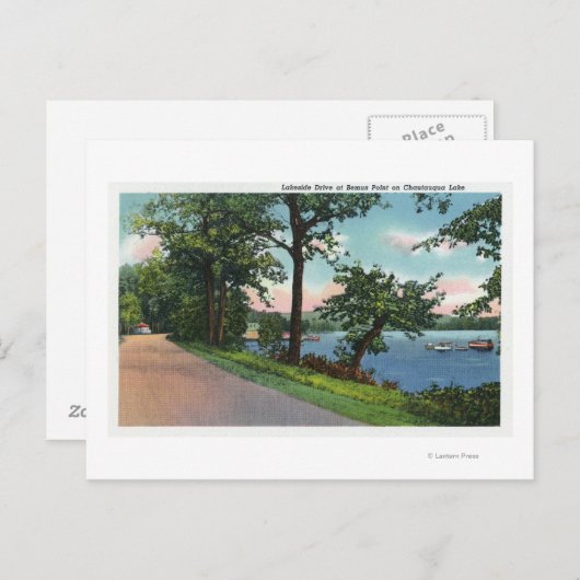 チャウタウカ湖沿いのレイクサイドドライブのビュー ポストカード (正面/裏面)