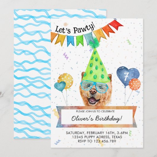 チャウチャウがパーティーを開こう 犬の誕生日パーティー 招待状 (正面/裏面)