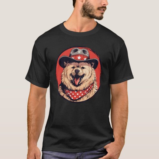 チャウチャウのカウボーイ おもしろい犬 荒野の西 Tシャツ (正面)