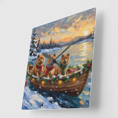 チャウチャウのクリスマスボート ホリデー スクエア壁時計 (傾斜)