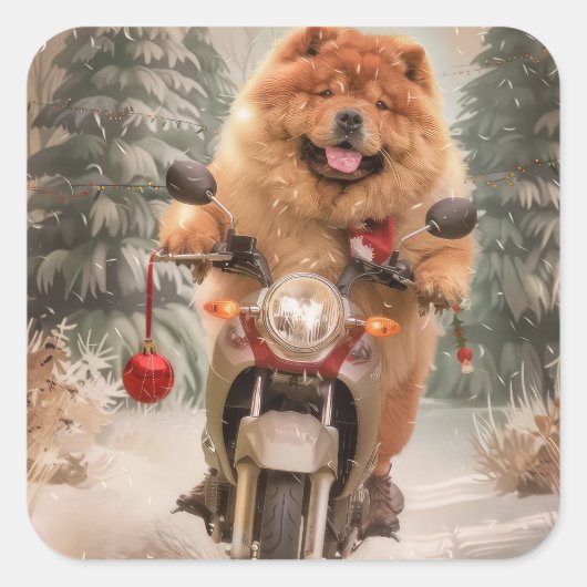 チャウチャウのバイク乗り クリスマス スクエアシール (正面)