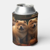 チャウチャウの子犬の秋の喜びのパンプキン 缶クーラー (缶正面)