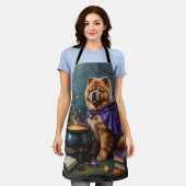 チャウチャウの犬の気まぐれなハロウィン絵画 エプロン (着用した状態)