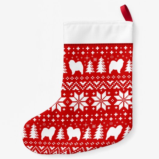 チャウチャウはかわいいパターン荒い食事のシルエットを描きます スモールクリスマスストッキング (裏面)
