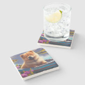 チャウチャウをパドルに乗せて:風光明媚な冒険 ストーンコースター (横)