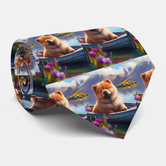 チャウチャウをパドルに乗せて:風光明媚な冒険 ネクタイ (ロール)
