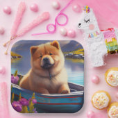 チャウチャウをパドルに乗せて：風光明媚な冒険 ペーパープレート (パーティー)