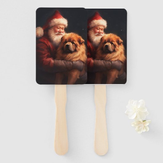 チャウチャウウィズサンタクロースフェスティバルクリスマス ハンドファン (正面&裏面)