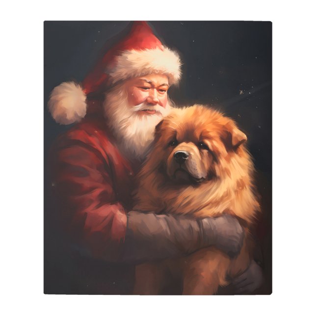 チャウチャウウィズサンタクロースフェスティバルクリスマス メタルプリント (正面)