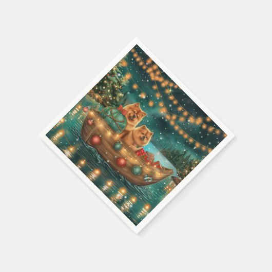 チャウチャウクリスマスフェスティバル航海 スタンダードカクテルナプキン (角)