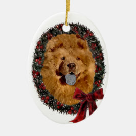チャウチャウクリスマスプレゼント セラミックオーナメント