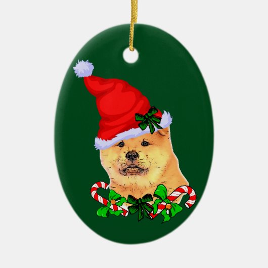 チャウチャウクリスマス セラミックオーナメント (正面)