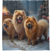 チャウチャウスノースイスレイクリスマスデコール シャワーカーテン (正面)