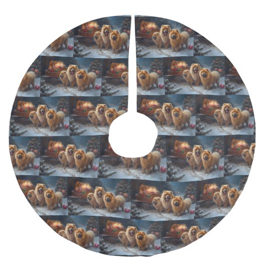 チャウチャウスノースイスレイクリスマスデコール ブラッシュドポリエステルツリースカート (正面)