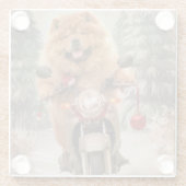チャウチャウドッグオートバイクリスマスに乗る ガラスコースター (裏面)