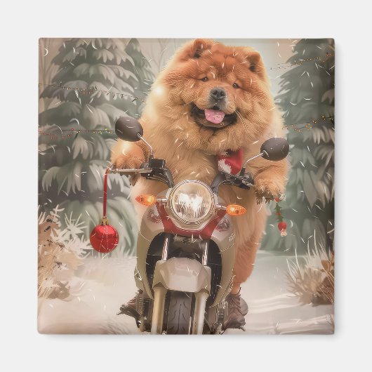チャウチャウドッグオートバイクリスマスに乗る マグネット (正面)